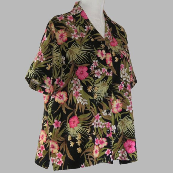 Sag Harbor Hawaiian Floral Print Short Sleeve Button Up Shirt Size M (C866) - Picture 3 of 6